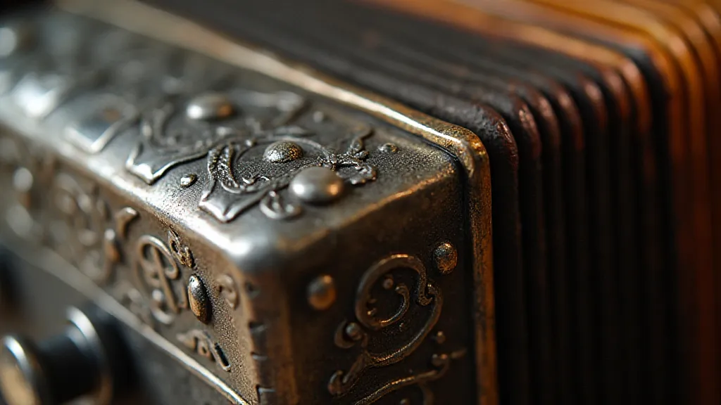 Close-up of antique accordion rivets
