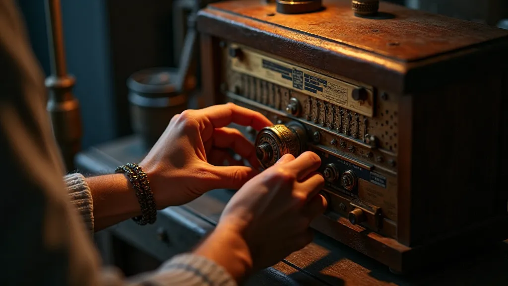 Hands repairing an antique radio