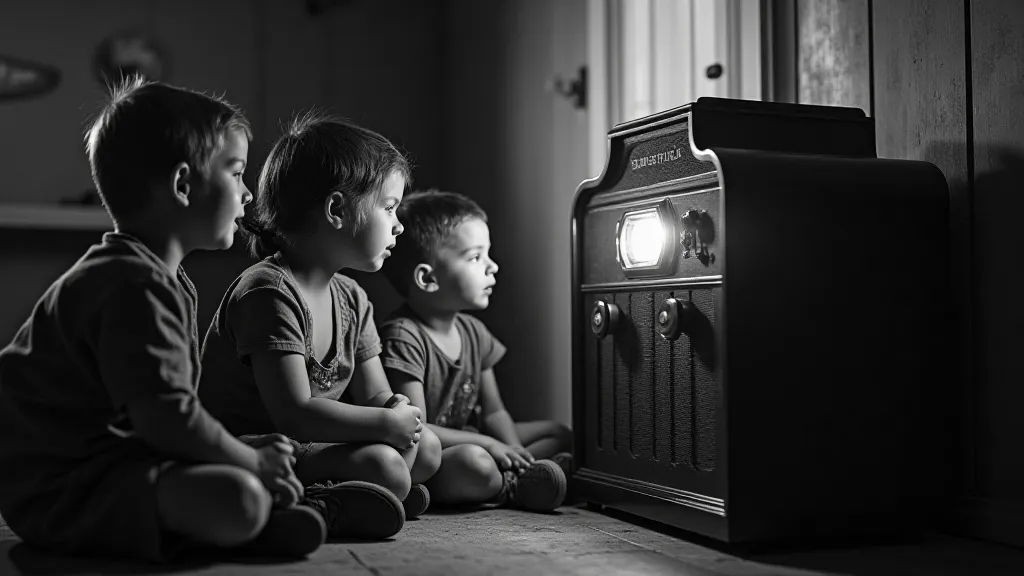Family listening to radio
