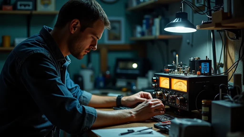 Ham radio operator working in a workshop