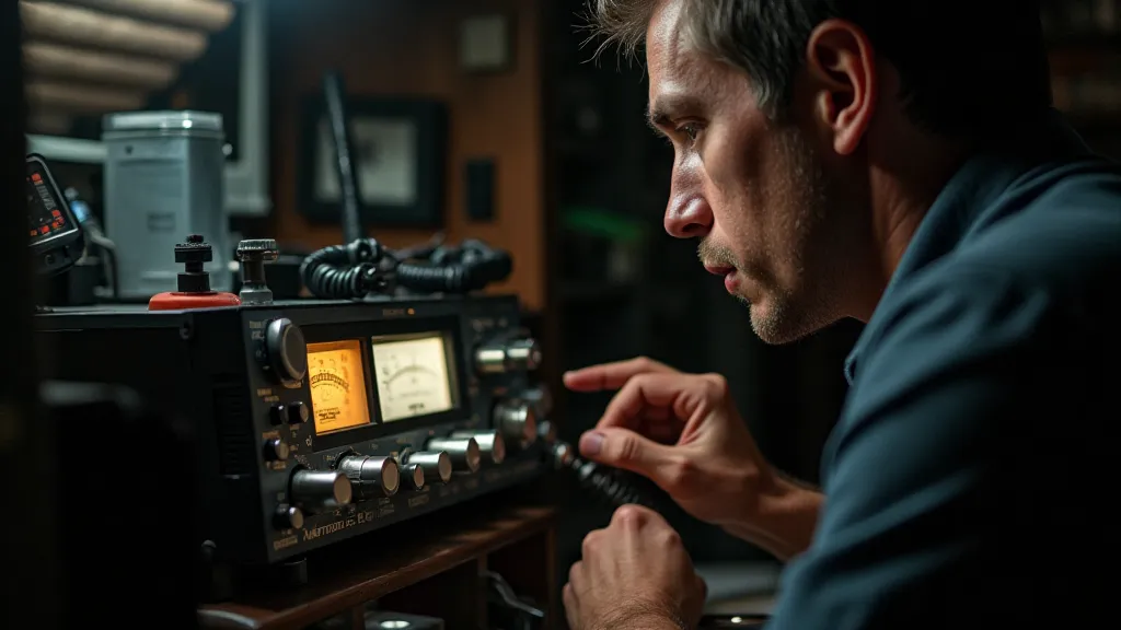 Adjusting the tuning knobs of a ham radio transceiver