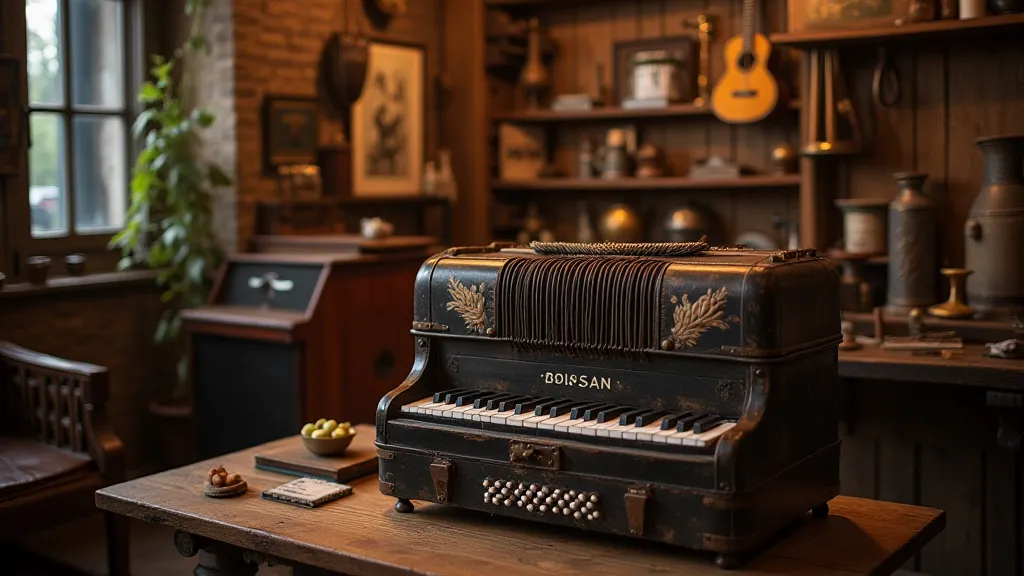 Vintage accordion in an antique shop